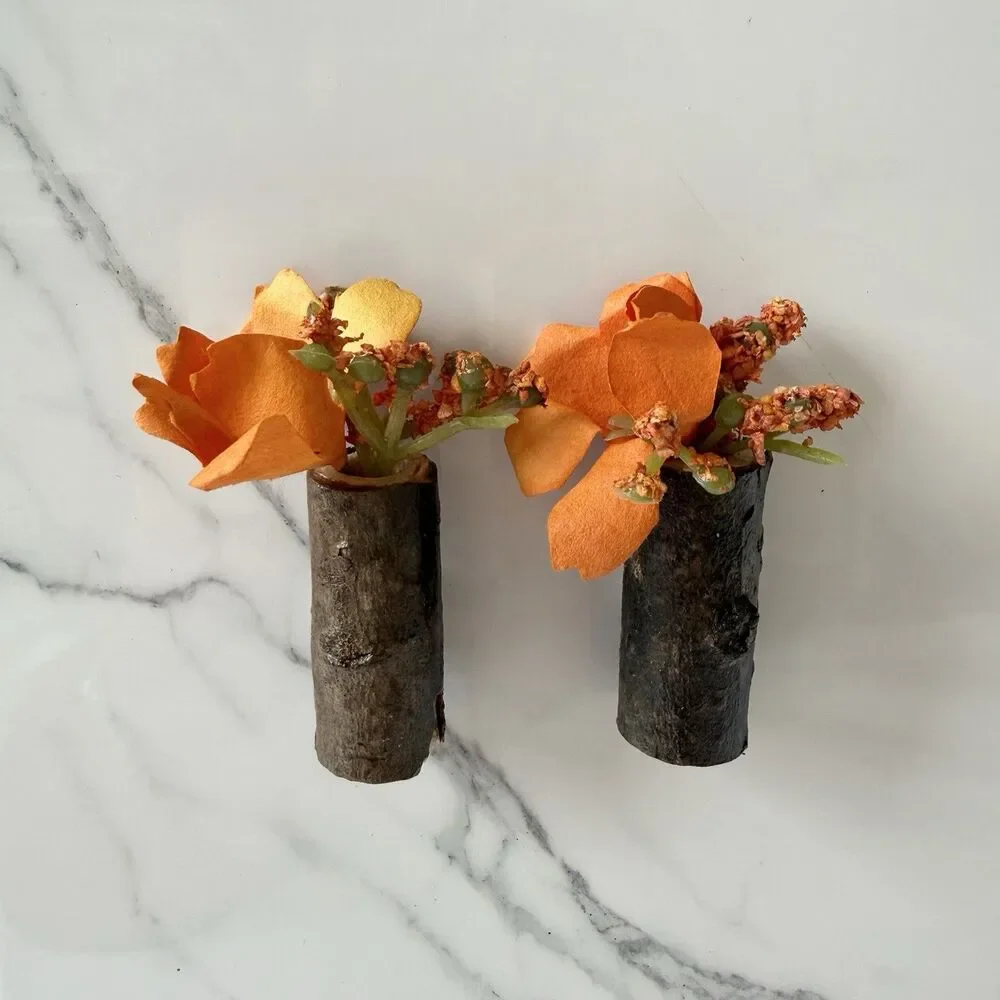Handmade Mini Orange Faux Flower Magnet In Stick Vase